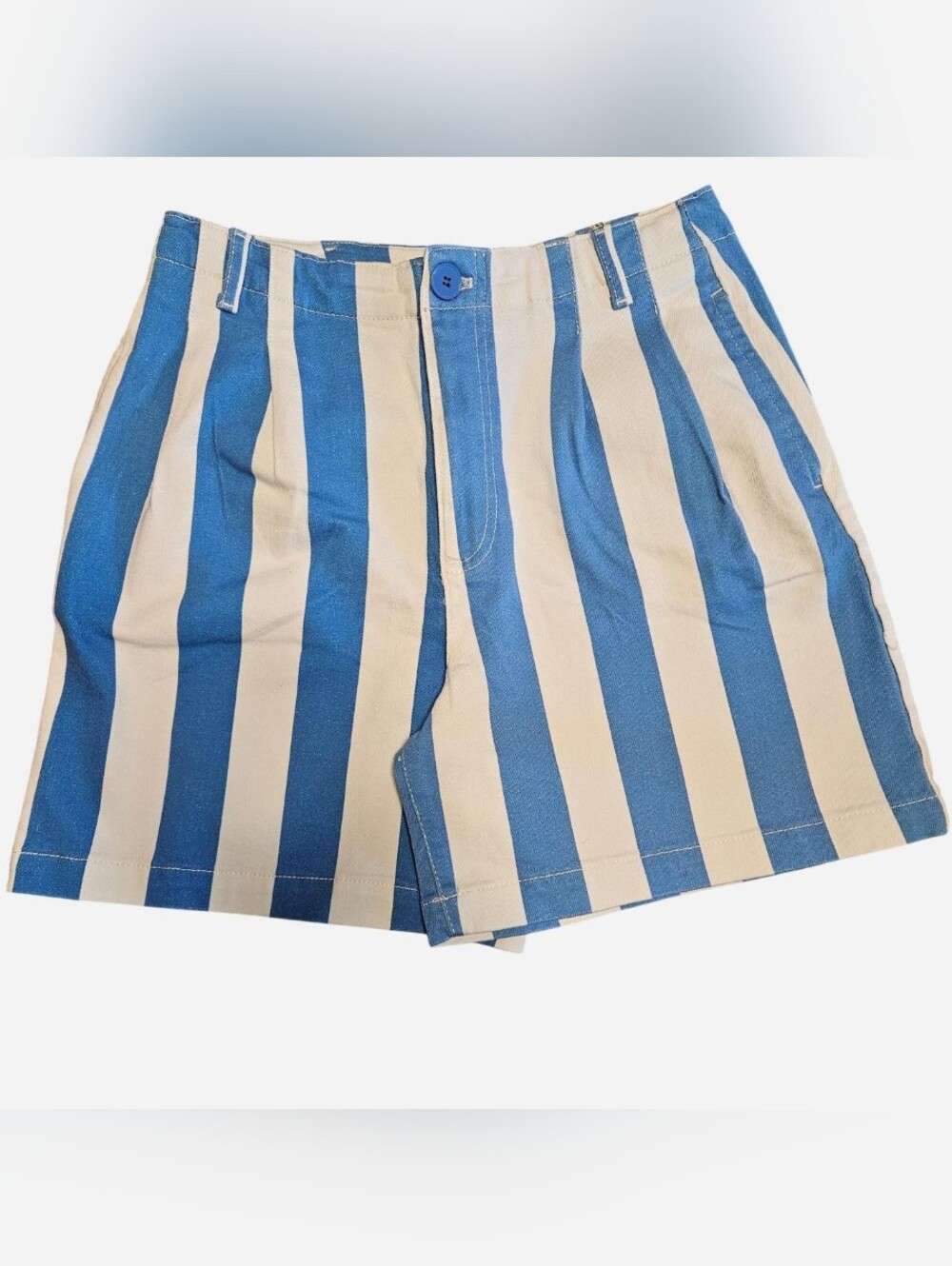 NWOT Anthropologie Maeve Parasol Stripe Dad Shorts in sold out blue and white
